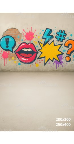 Tło fotograficzne – Graffiti pop-art z ustami i symbolami | 3675